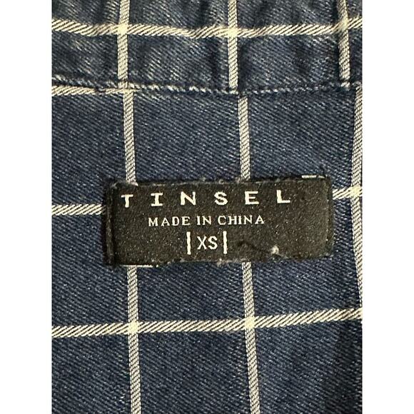 Tinsel | XSmall | Chambray Striped Button Up Shirt Roll Tab Sleeves cotton - Picture 3 of 6